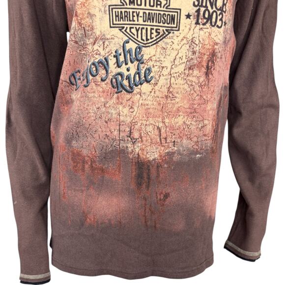 Harley-Davidson Aces & Eights Shirt XL Brown Long Sleeve Distressed Cotton - Picture 8 of 14